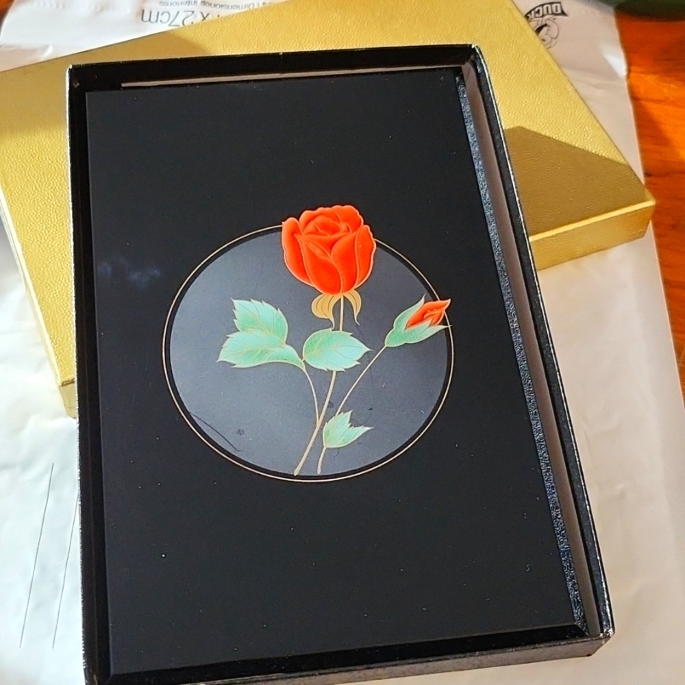 Vintage Otagiri Japan Black Address book Crimson Red Rose